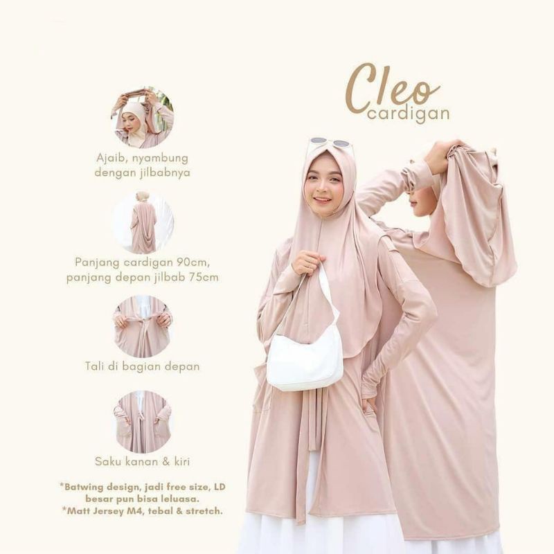 Jilbab Hijab Kerudung Bergo Khimar Instan Soft Pet Cleo Cardigan Jersey Premium Lengan Panjang Simpel Terbaru Kekinian Murah