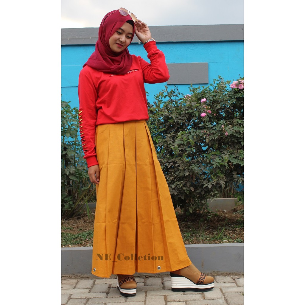Rok Ring Panjang Wanita Bahan Katun Premium Warna Kuning Mustard / Kuning Buruk