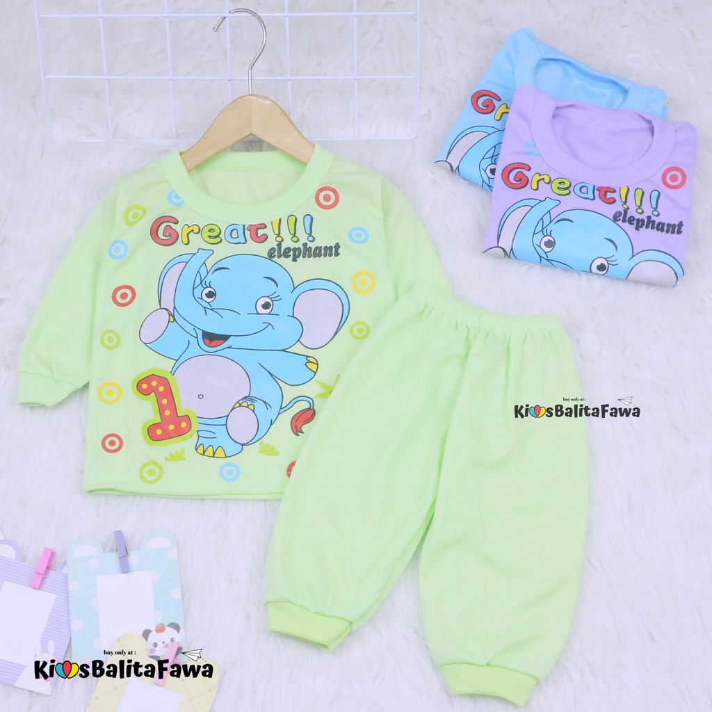 (BISA PILIH WARNA) Piyama Kaos Kartun Uk. Bayi 0-12 Bulan / Setelan Lengan Panjang Perempuan Laki Baju Tidur