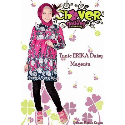 diskon baju tunik erika magenta baju muslimah clover clothing tunik magenta motif bunga