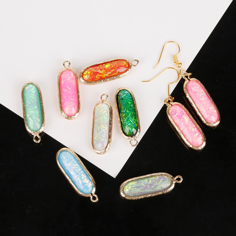 2 Pcs 10 X 26 Mm DIY Resin Anting-Anting Aksesoris Gelang Liontin Logam Tembaga Pesona Oval Berlapis Emas Pesona untuk Membuat Perhiasan