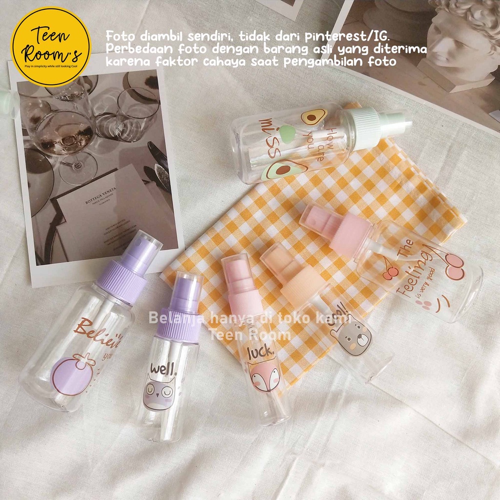 TEEN ROOM | Botol Spray Kosongan Lucu 25ml 35ml 50ml 75ml 100ml Travel Friendly untuk isi Kebutuhan Toiletries