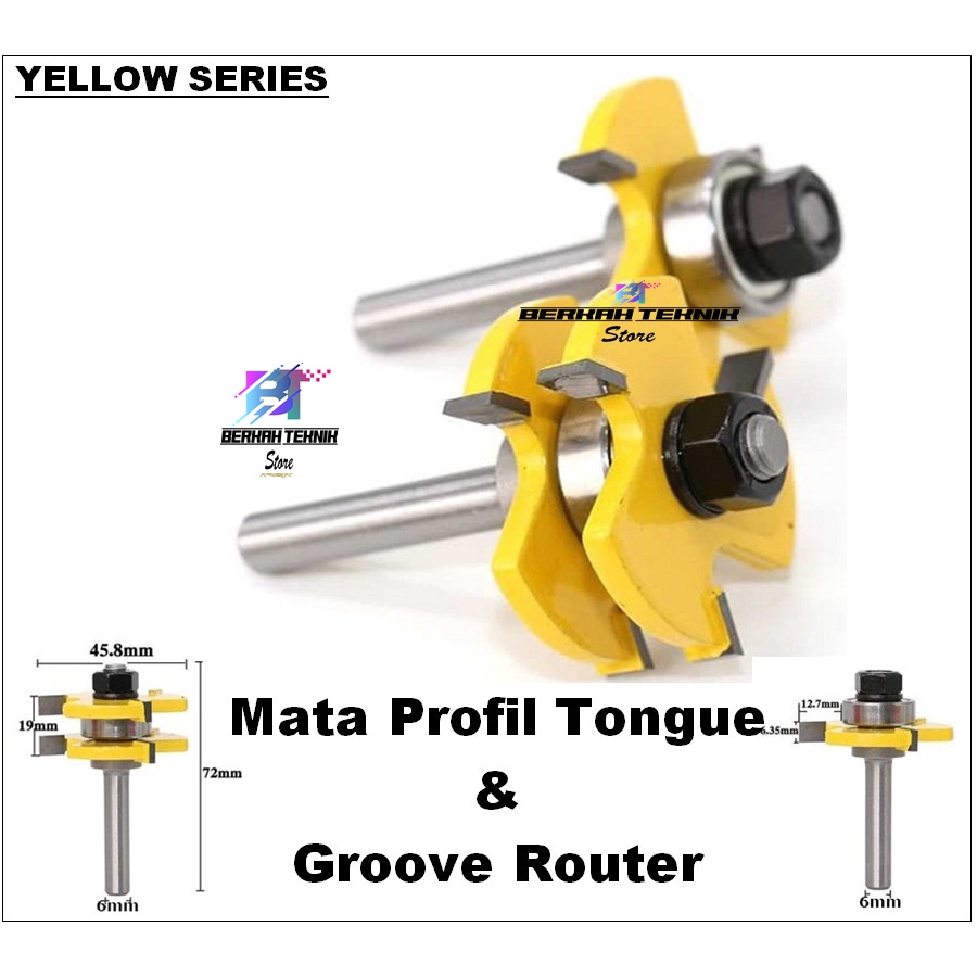 Mata Profil Tongue & Groove Router Trimmer Set 2pcs Panel Sambung Kayu