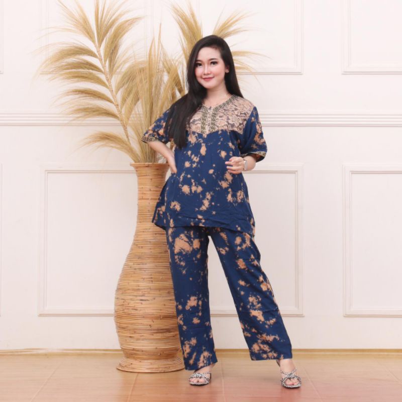 New piyama arab setelan lulu by dlusia / GROSIR SETELAN CP ARAB RENDA LULU BUSUI / DASTER ARAB-Navy