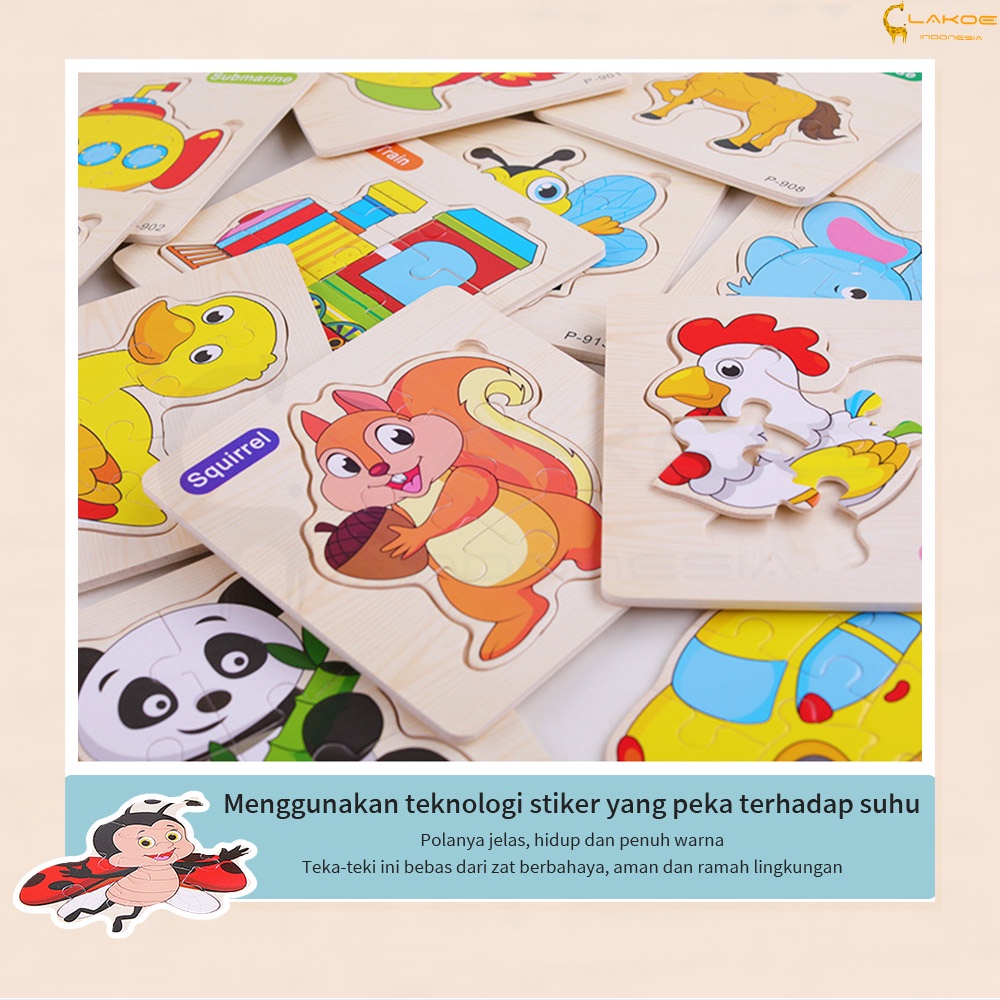 LAKOE Mainan puzzle kayu anak hewan kartun/Mainan Edukasi anak bayi / wooden puzzle toys