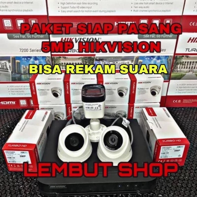 paket camera cctv 3 kamera hikvision 5mp audio build built in mic 4 channel ch bisa rekam suara