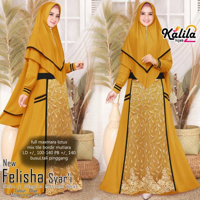 Felisha syari gamis setkhimar dgn bahan maxmara lotus mix tile bordie mutiara