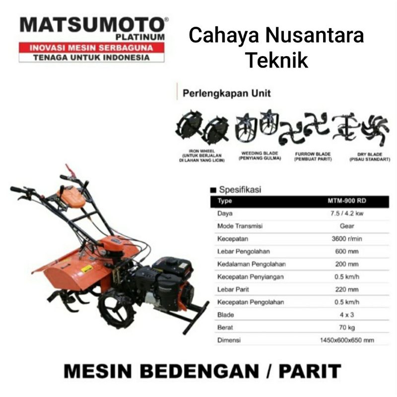 Mesin Bajak Sawah Bedengan/Parit MTM 900RD