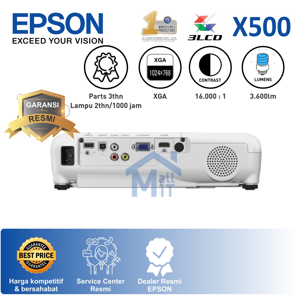 PROYEKTOR EPSON EB-X500 EBX500 EB X500 PENGGANTI EB X400 EBX400 EB-X400 XGA 3600