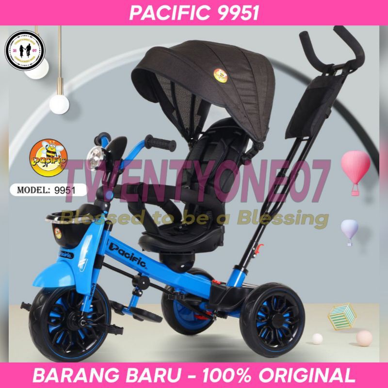 Sepeda Anak Roda 3 Tiga Pacific 9950 9951 Terbaru Musik Lampu Kanopi Dorongan