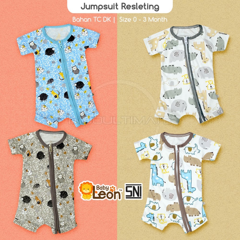 Baby Leon Jumper Pendek Rengan Resleting - Jumpsuit Baby 0-12 Bulan