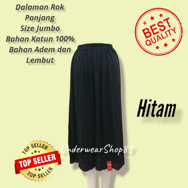 Dalaman Rok Panjang Jumbo Hitam/Size Besar/Bahan Katun/Bahan Adem