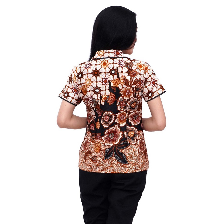 Atasan Kemeja Batik Wanita Dua Warna Mawar Hitam Dan Merah By Batik Dua Putri Collection