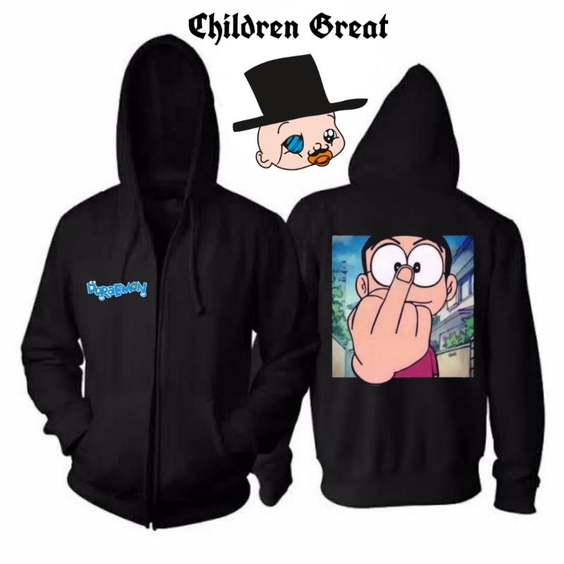 Jaket Hoodie DORAEMON zipper kartun dewasa tee jacket hitam polos sweater sweatShirt katun crewneck