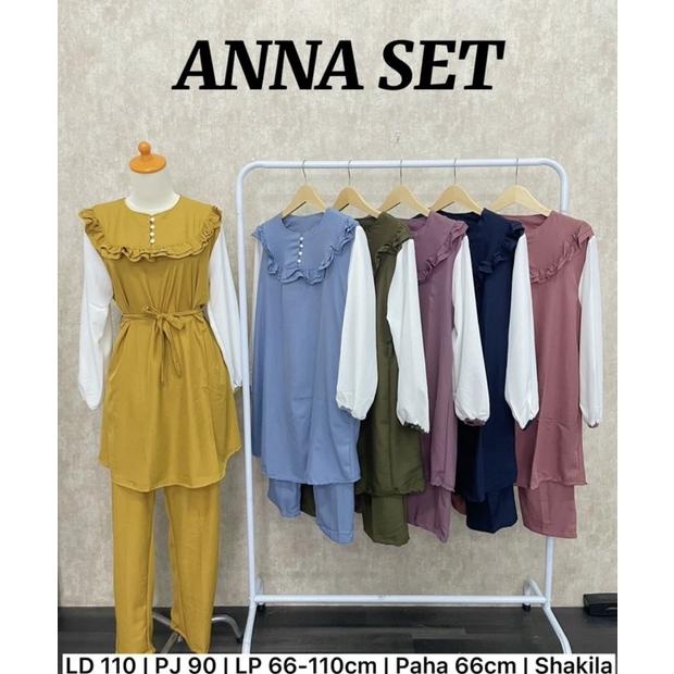 Anna Set Tunik Setcel Shakila Polos Setelan Muslim Grosir