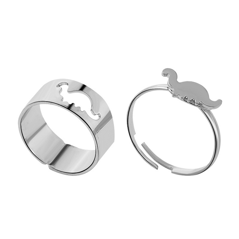 Fancyqube 2pcs / Set Cincin Desain Dinosaurus Bahan Alloy Untuk Pria Dan Wanita