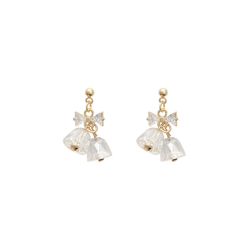 Anting Tusuk Sterling silver 925 Desain Lonceng Hias Kristal Zircon Mewah Untuk Wanita