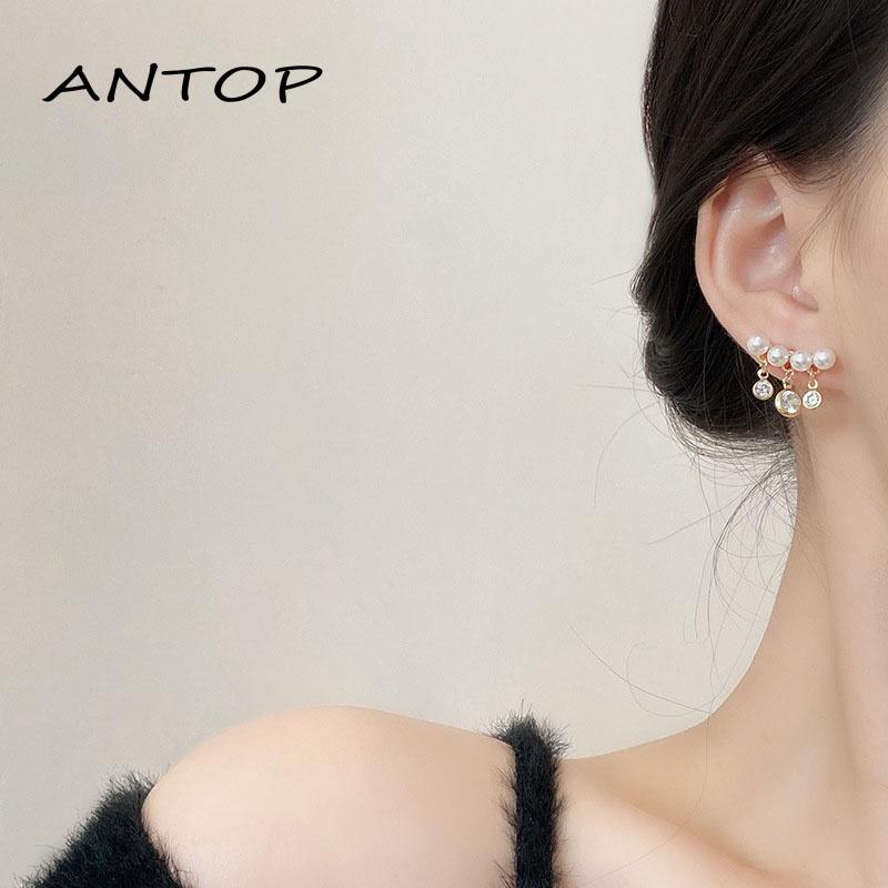 Anting Tusuk Gantung Temperament Bahan Sterling Silver 925 Hias Mutiara Gaya Perisimple Untuk Wanita