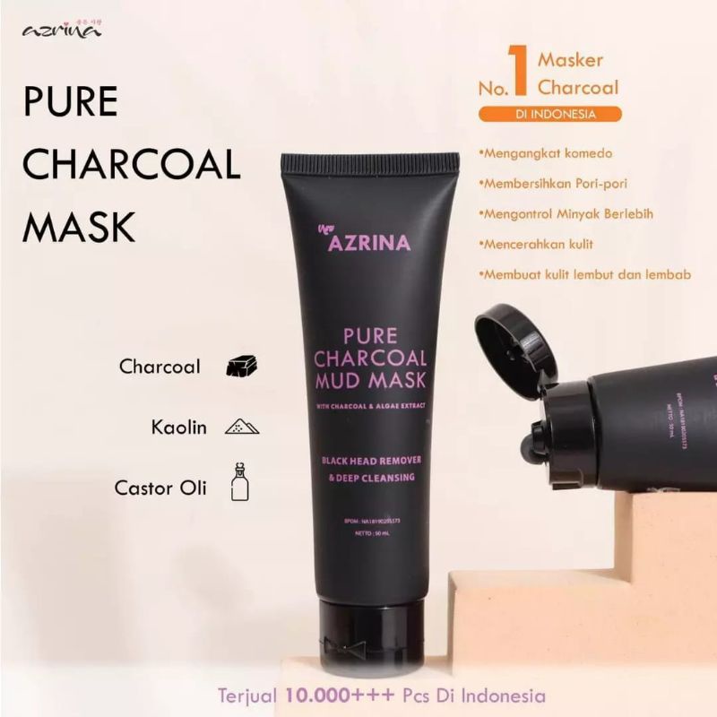 Azrina Pure Charcoal Mud Mask | Mengecilkan Pori-Pori & Mengurangi Komedo