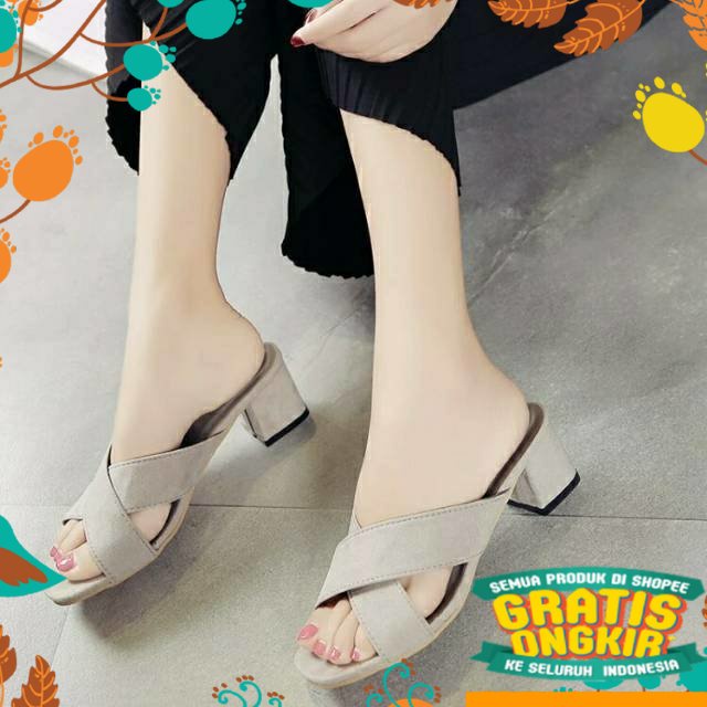 Sepatu Murah Berkualitas biru navy dongker abu grey / TICRAN -  Lily Shoes big / chunky heels wanita