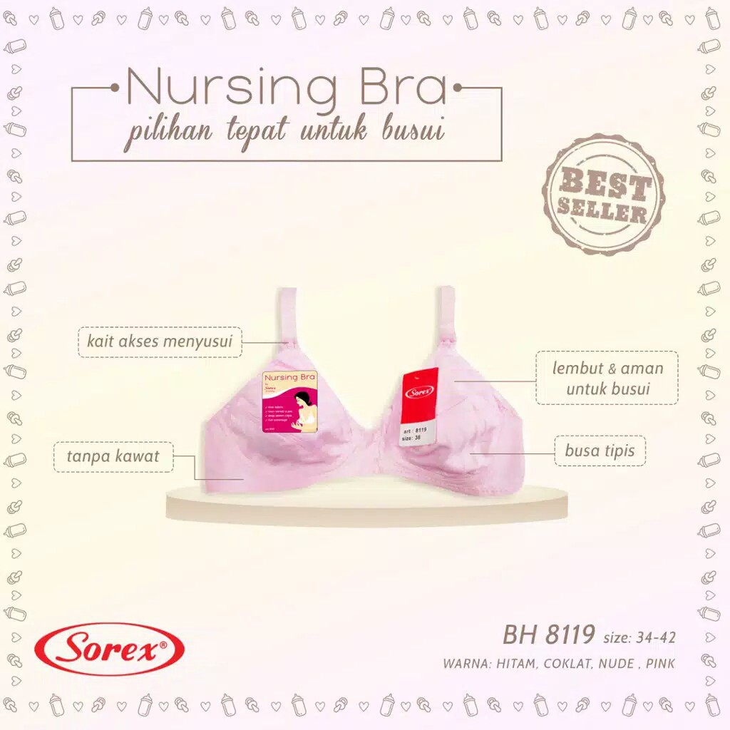 Sorex Bra Menyusui Busa Tipis Tanpa kawat Kait 2 Cup Setara Cup B Nursing Bra BH 8119 Ibu Hamil