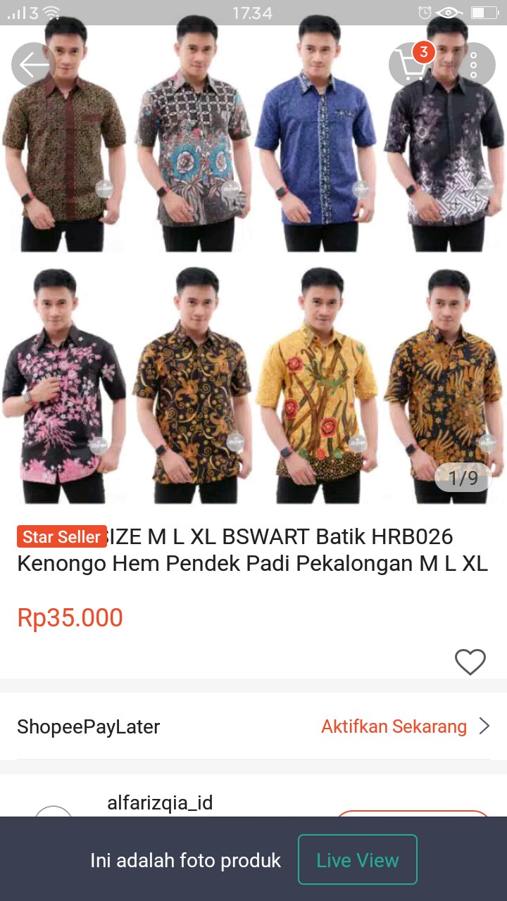 Kemeja Batik Pria Lengan Panjang Size M L Xl Xxl  Bswart Batik Hrb026 Kenongo Hem