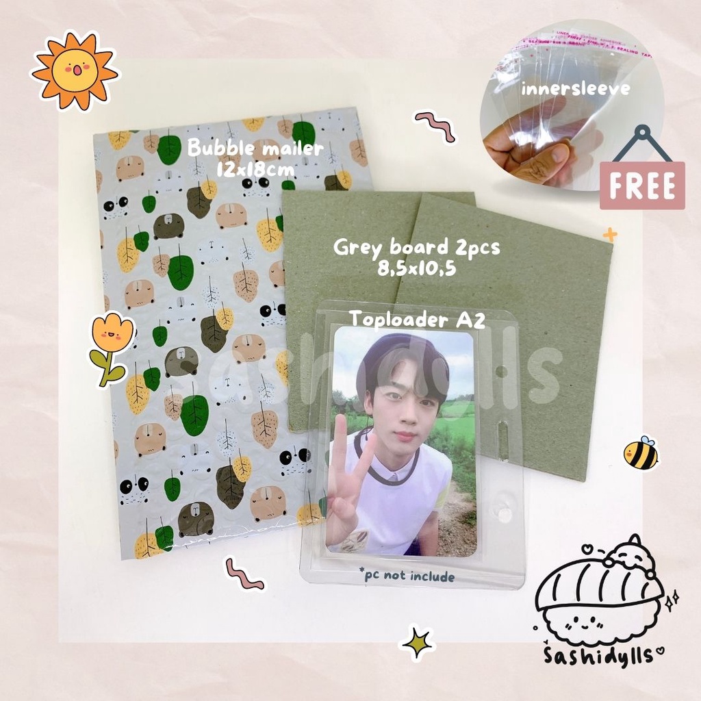 

[BANYAK MACAM BUBBLE MAILER BEAR FRIENDS RED MINI BLACK ALUMUNIUM FOIL] ALAT PACKING PHOTOCARD ECOFRIENDLY SET [BUBBLE MAILER + GREY/YELLOW BOARD + TOPLOADER + INNERSLEEVE (POPCORN)]