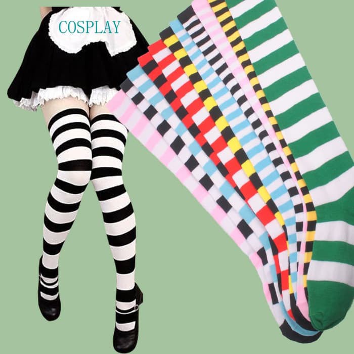 CSP066 – Kaos Kaki Stocking Overknee Garis Cosplay Lolita