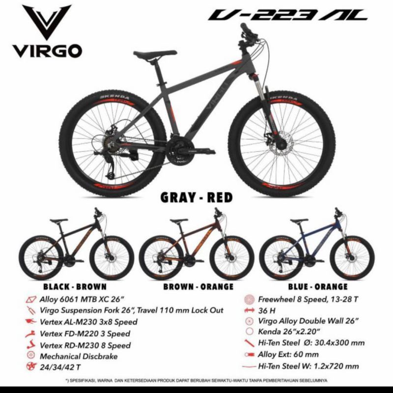 SEPEDA GUNUNG MTB 26 INCH VIRGO V 223 AL BY PACIFIC ALLOY 24 SPEED REM CAKRAM MURAH SURABAYA