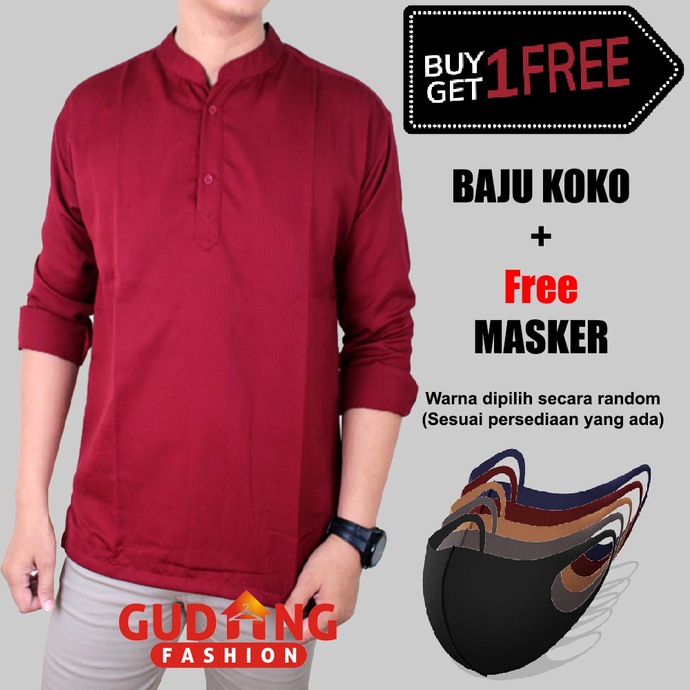 Atasan Muslim Pria Baju Koko Dewasa Terbaru Plus Free Masker