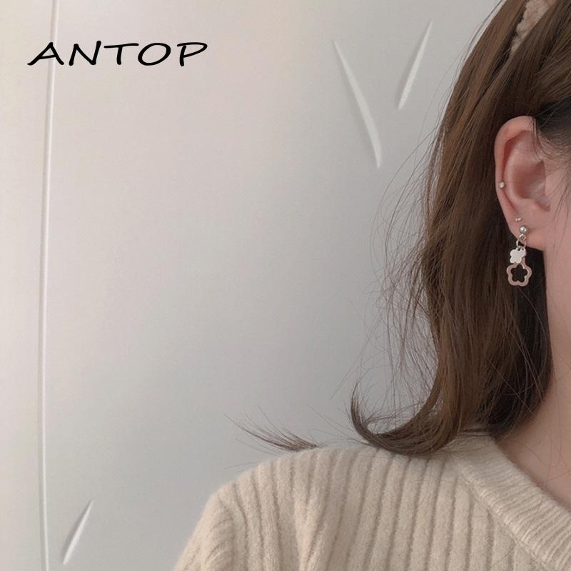 Anting Klip Bentuk Bunga Kecil Model Hollow Out