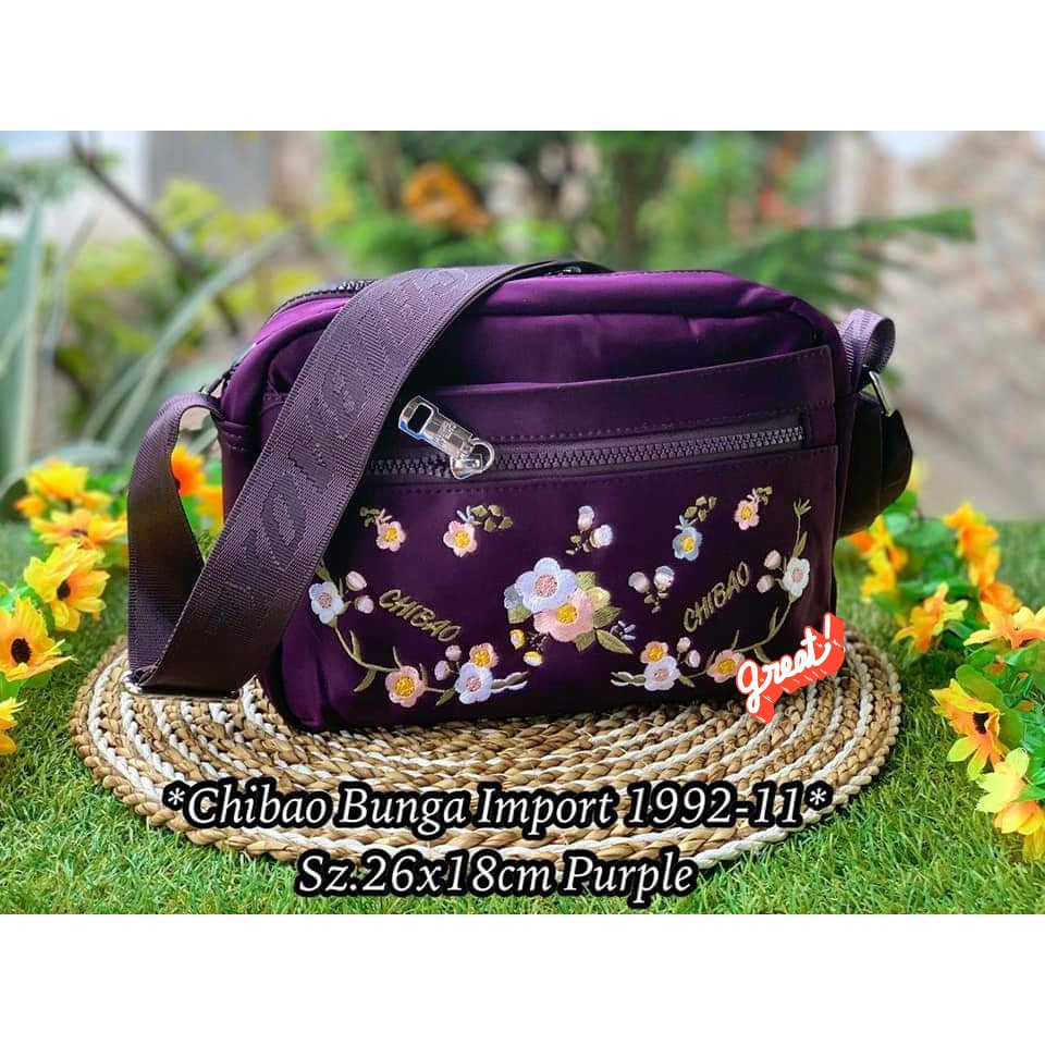 TAS SLEMPANG WANITA TAS CHIBAO SLEMPANG WANITA 1992-11 MOTIF BUNGA SIZE 28x8x18 Cm BAHAN BLUDRU BARU