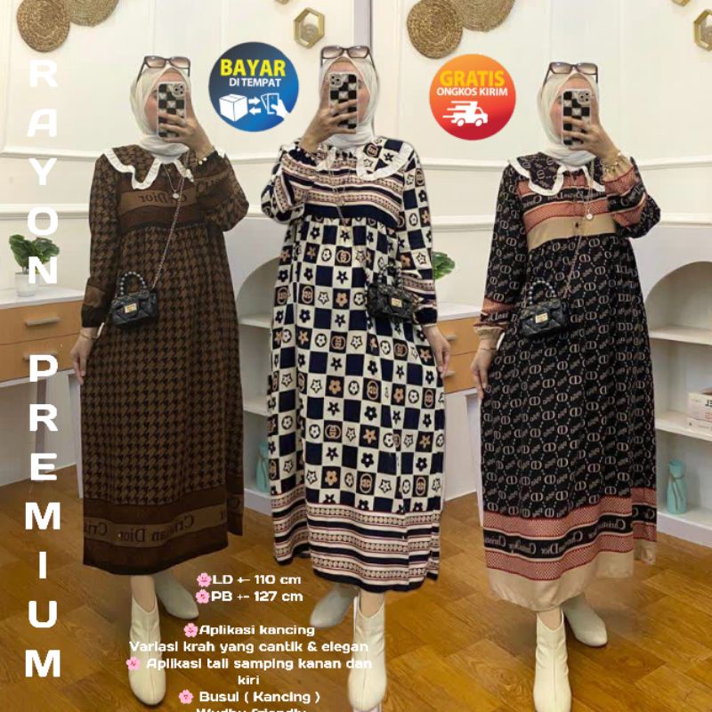 Ameera Midi Dress Bahan Rayon premium/ Dress Cantik kekinian / Midi dress /Daster kekinian