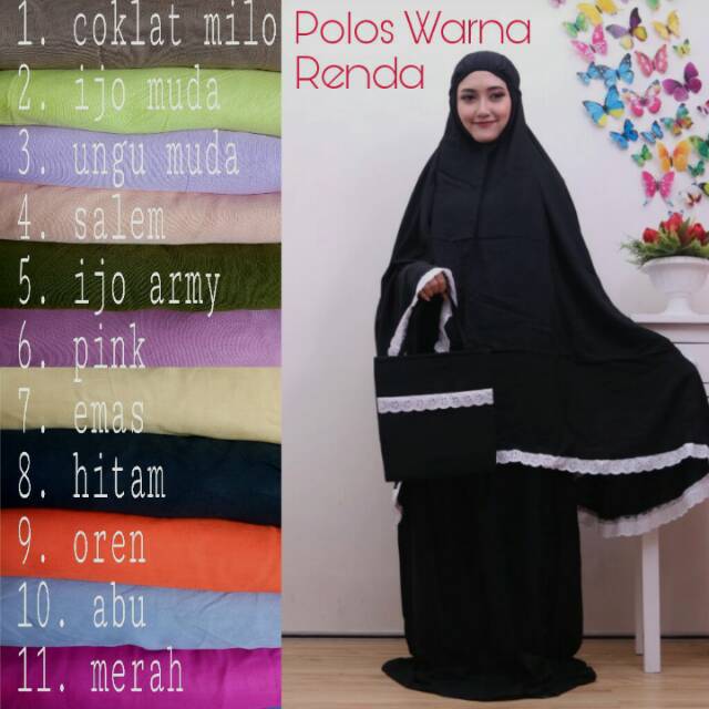 Mukena Polos warna  dan  Polos soft renda santung rayon 