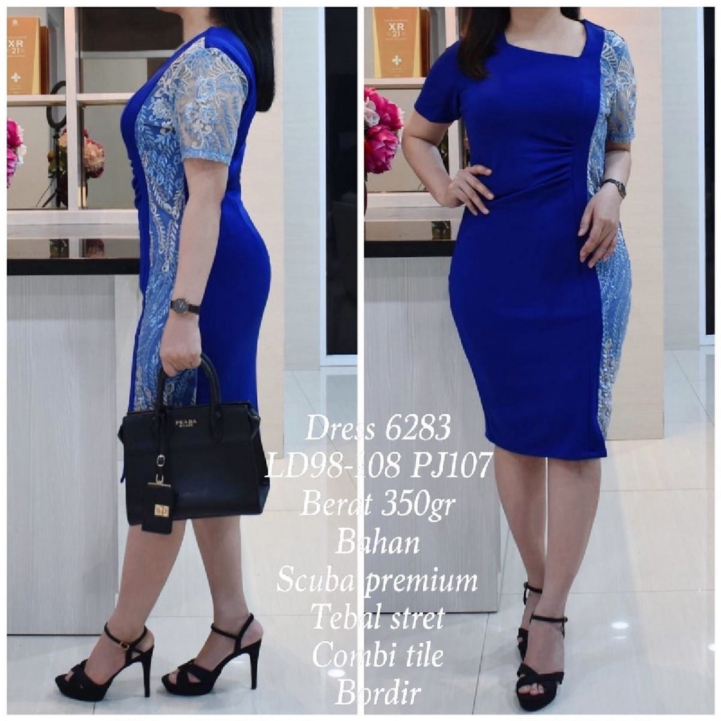 6283 DRESS SCUBA PREMIUM TILE BORDIR LD 98-108CM IMPORT PREMIUM QUALITY