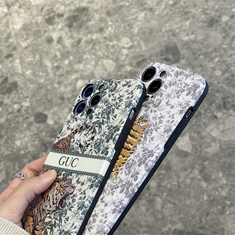 Casing Iphone 11 12 13 Pro Max 7 8 Plus X XS XR XSMAX Motif Bunga + Harimau