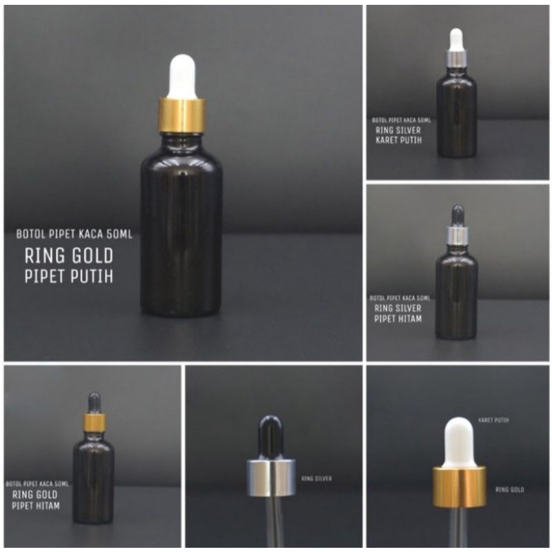 Botol Pipet Kaca 50ML Coklat Botol Pipet 50ML Coklat Ring Alumunium Botol Serum 50ml