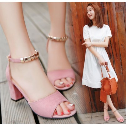 Elizabeth® Souliers Maureen Heels Sptu SS177 #218-1 Tali Tinggi 5cm Matt Kulit Hitam /Pink / Abu-abu