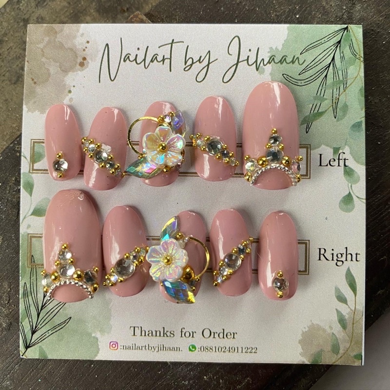 NAIL ART KUKU PALSU WEDDING DUSTY PINK