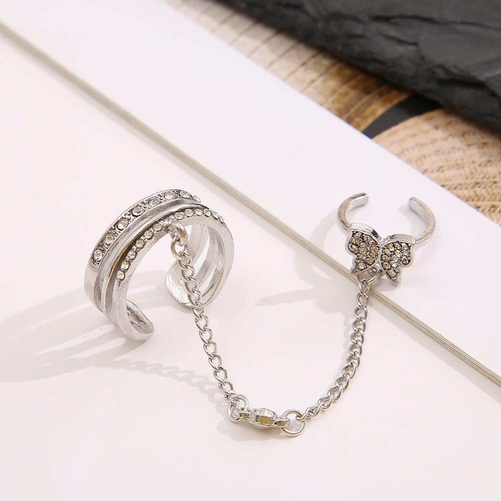 IFYOU Anting Klip Desain Rantai Butterfly Aksen Kristal Warna Silver Untuk Wanita