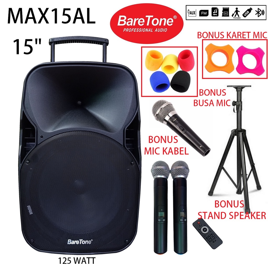 Jual Speaker Aktif Portable Baretone 15 Inch Max15al Bluetooth Speker