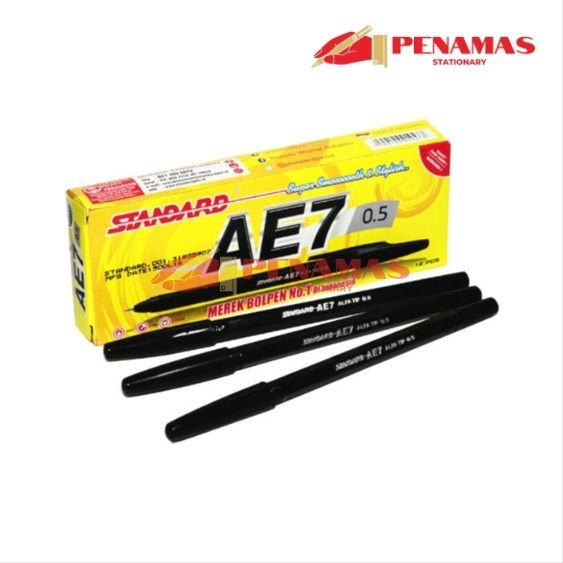 

[PENAMAS] BALLPOINT / PULPEN STANDARD AE7 HITAM / BIRU / MERAH 0.5mm (1PAK) 12PCS