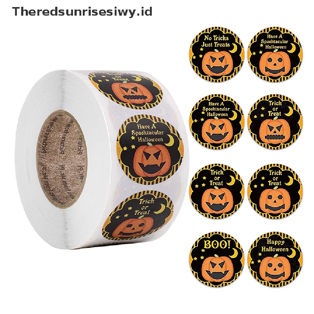 # Alat Rumah Tangga # 500pcs / Roll Stiker Kertas Motif Labu Halloween Untuk Dekorasi DIY