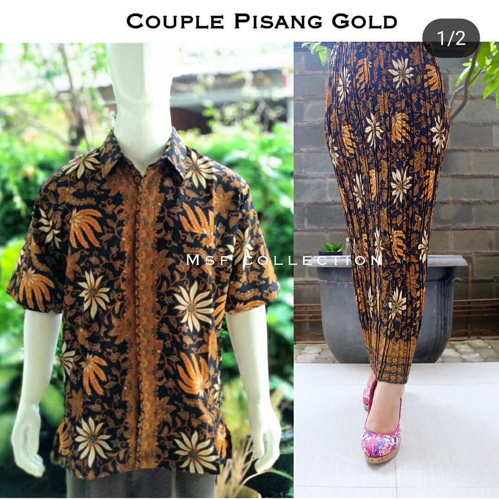 SB Collection Couple Rok Plisket Khaira Maxi Panjang Jumbo Dan Kemeja Batik Pria