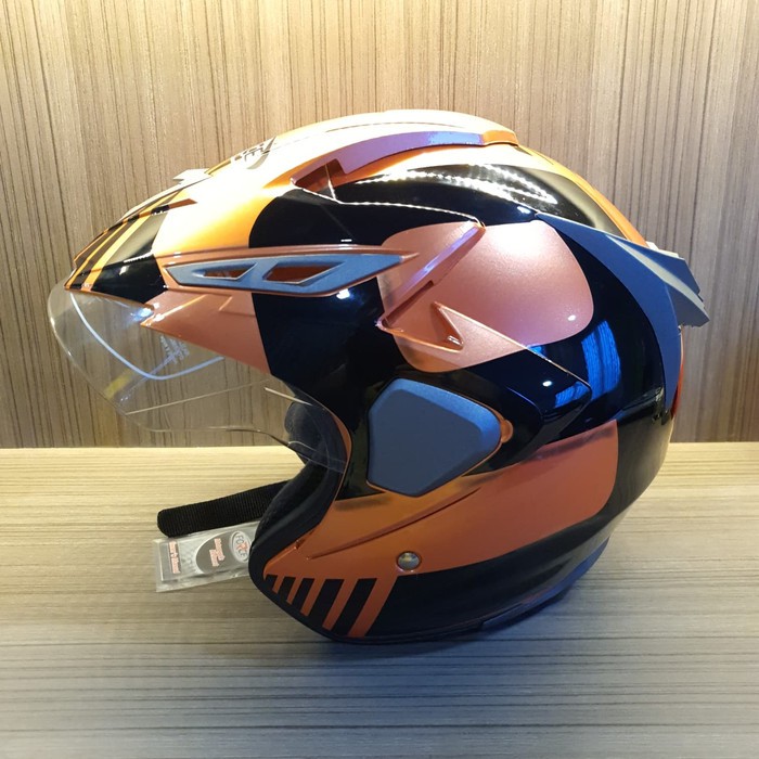 Helm Force Half Face Dewasa Double Visor Anti Pecah 9 SNI Force Orange Glossy