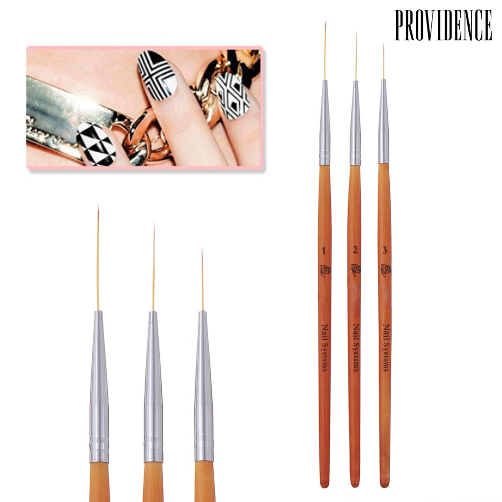 Providence 3Pcs/Set Tip Head Nail Painting Pen Ergonomics Handle Lightweight Nail Art Brush Wooden Handle French Lines Pen for Manicure