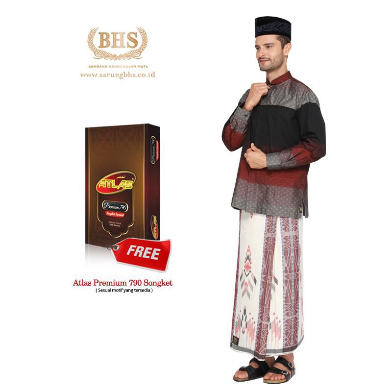 Sarung BHS Masterpiece Gold Motif Songket Gunung Ekslusif Putih Merah

