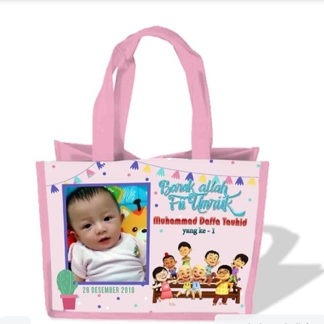 

custom goodie bag tas ultah Nama Foto Kartun Aqiqah Souvenir