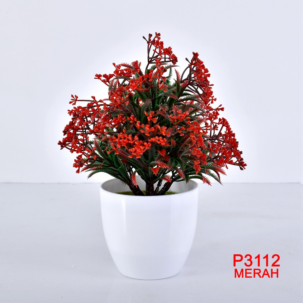COD / TL88 P3112 POT TANAMAN  BUNGA HIAS DEKORASI RUANGAN BUNGA PLASTIK HIAS-MERAH