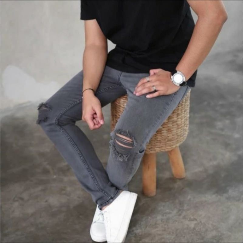 CELANA JEANS SOBEK LUTUT PRIA RIPPED JEANS  SOFTJEANS SKINNY